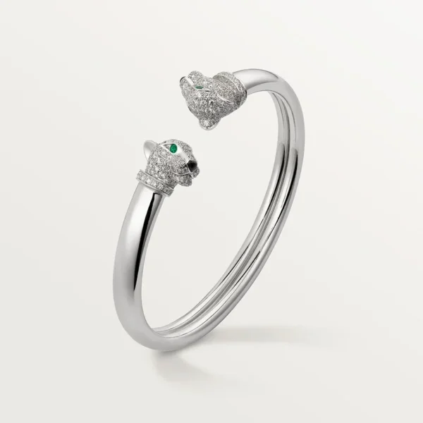 Double Panthere Silver Diamond Open Bracelet, ZYRONO Free Shipping