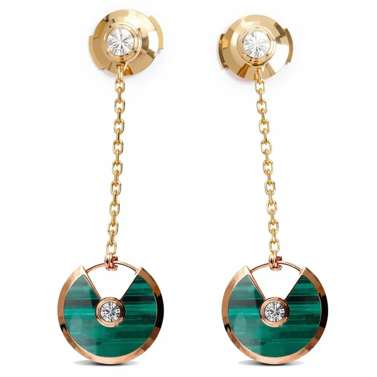 amulette drop earrings malachite rose gold