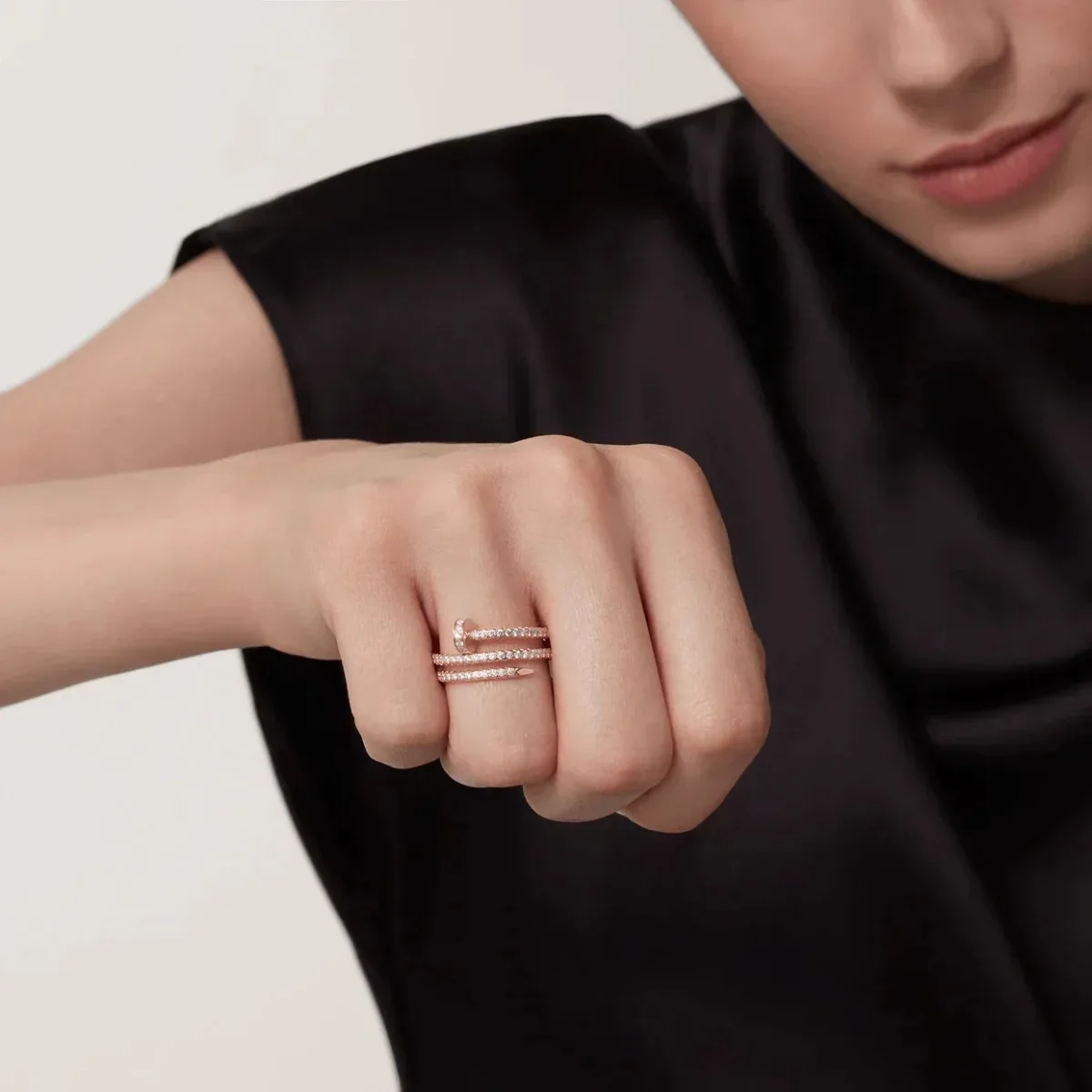 juste ring 18mm rose gold double row diamonds wgfsp