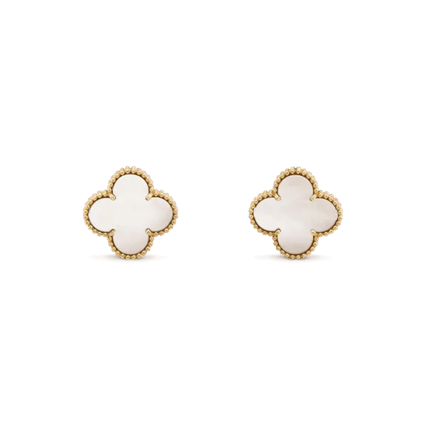 Magic Alhambra Earrings Yellow Gold Vermeil With Mother Of Pearl Free Shipping