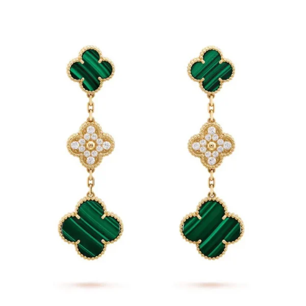 Magic Alhambra Three Malachite Motifs Earrings Free Shipping