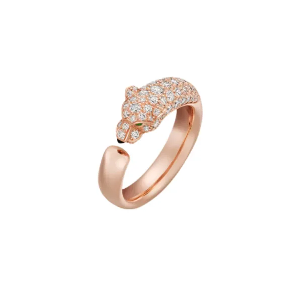 Panthère Ring Small Model Rose Gold Vermeil Half-Pave With Diamonds