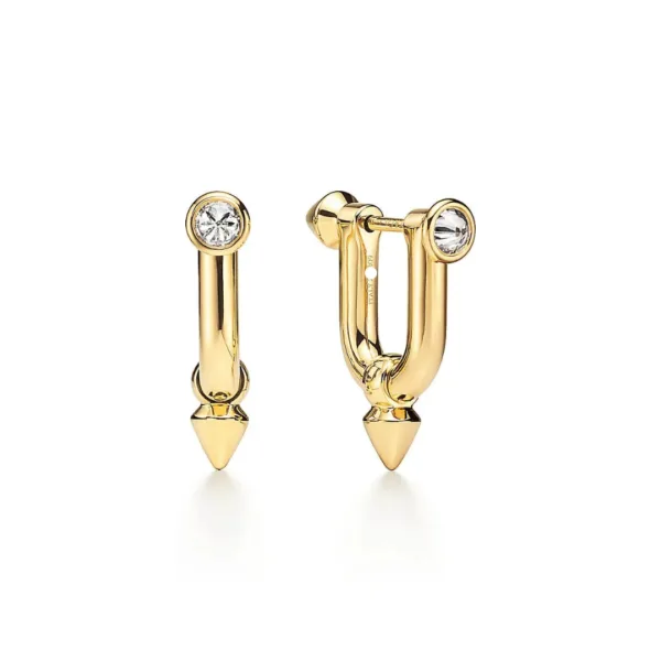 Titan Medium Yellow Gold With Diamonds Earrings Free Shipping