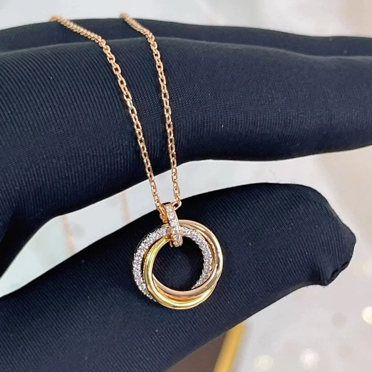 trinity necklace silver gold rose gold diamonds