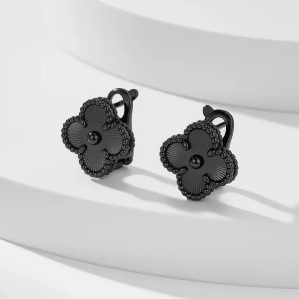 Vintage Alhambra Black Paint Earrings Free Shipping