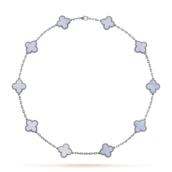 Vintage Alhambra Chalcedony 10 Motifs Necklace Free Shipping