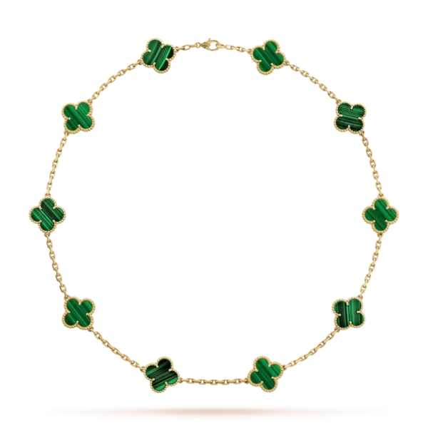 Vintage Alhambra Malachite 10 Motifs Necklace Free Shipping