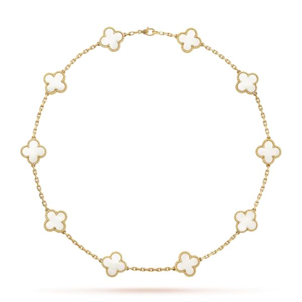 Vintage Alhambra Mother Of Pearl 10 Motifs Necklace Free Shipping