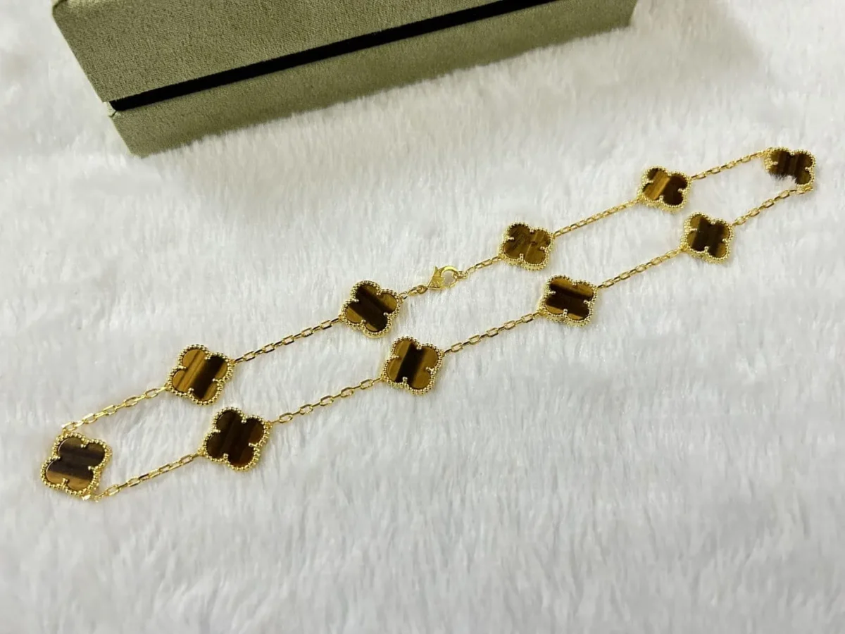 vintage alhambra tiger eye 10 motifs necklace kwkb7