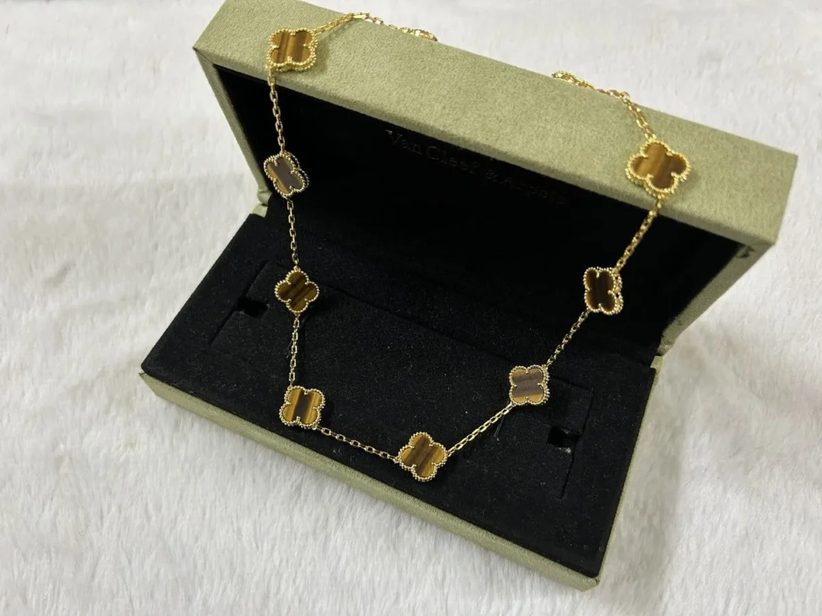 vintage alhambra tiger eye 10 motifs necklace rbjsc