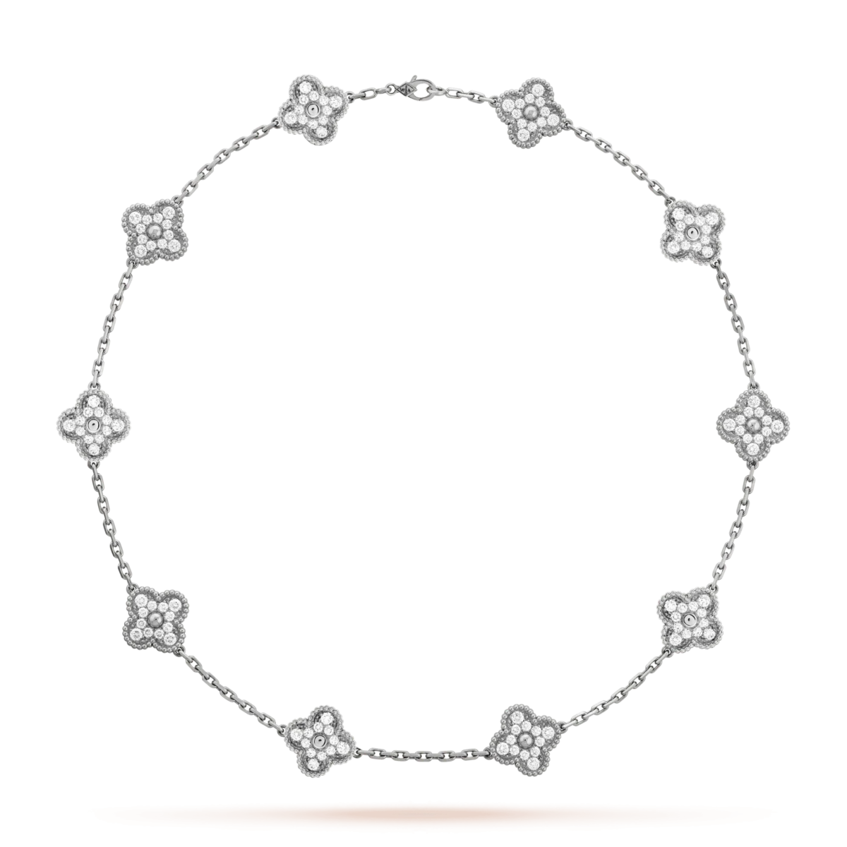 vintage alhambra white gold diamonds 10 motifs necklace w9e13 scaled