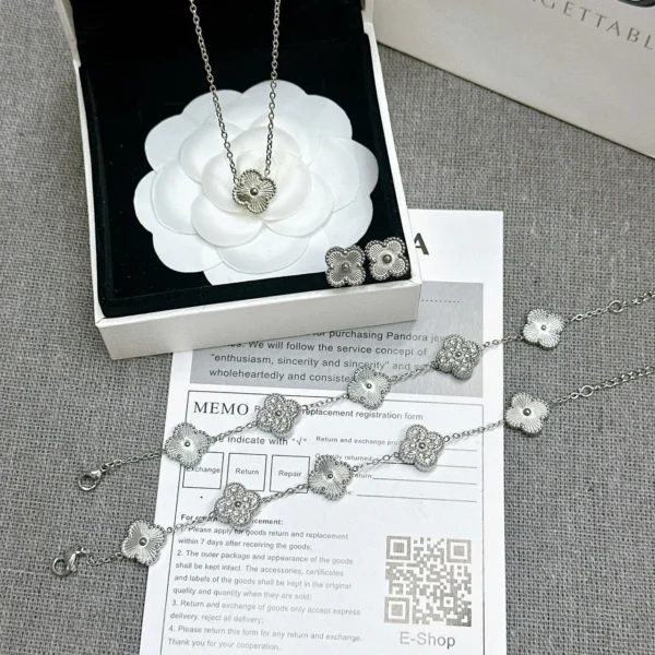 Elegant Floral Jewelry Set – Necklace, Bracelet & Earrings in Silver Free Shipping Free Shipping