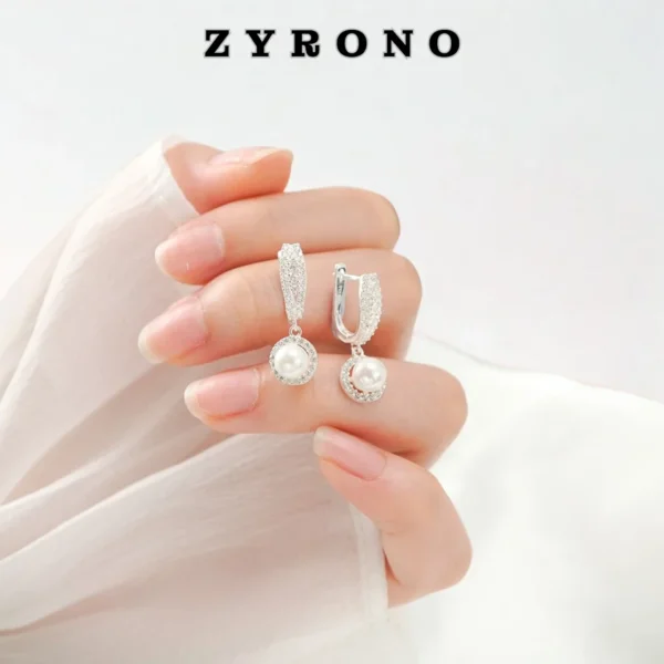 ZYRONO Elegant Pearl Hoop Silver Earrings Free Shipping