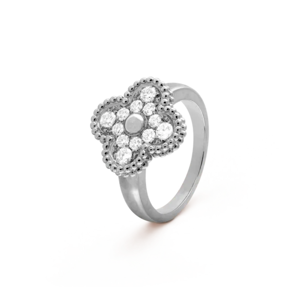 [Zyrono] S925 Sterling Silver Clover Diamond Ring Free Shipping