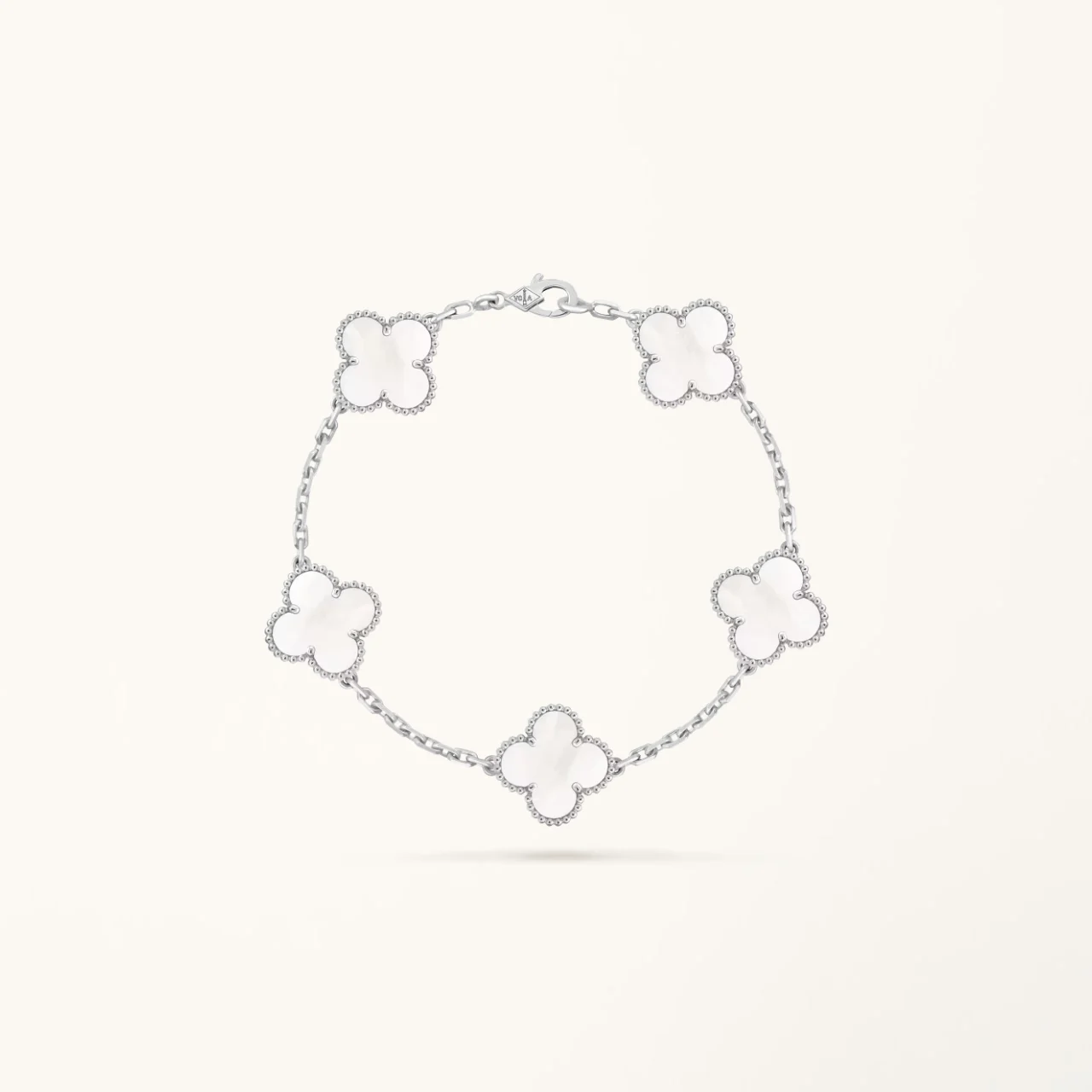 18K white gold Vintage Alhambra bracelet, 5 motifs (1) 18K white gold Vintage Alhambra bracelet 5 motifs 1