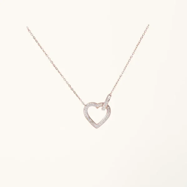 [ZYRONO] HEART LOCK JEWELRY STONE ROSE GOLD NECKLACES CDE6021RG FREE SHIPPING