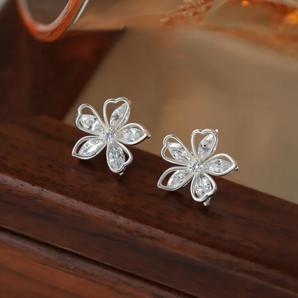 ZYRONO Women's 925 Silver Flower Earrings with Stones, Earring Jewelry 10598 Free Shipping