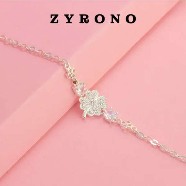 ZYRONO Lucky Four-Leaf Clover Women's Silver Bracelet 925 Free Shipping