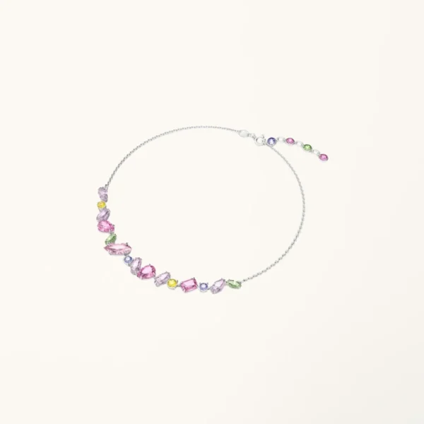 [ZYRONO] MIXED CUTS & MULTICOLORED SILVER NECKLACE CDE6177 FREE SHIPPING