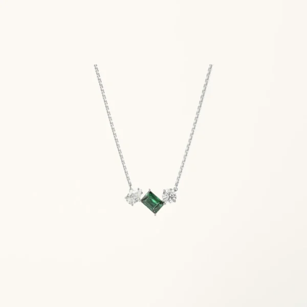 [ZYRONO] MESMERA MIXED CUTS SILVER GREEN NECKLACE CDE6180 FREE SHIPPING