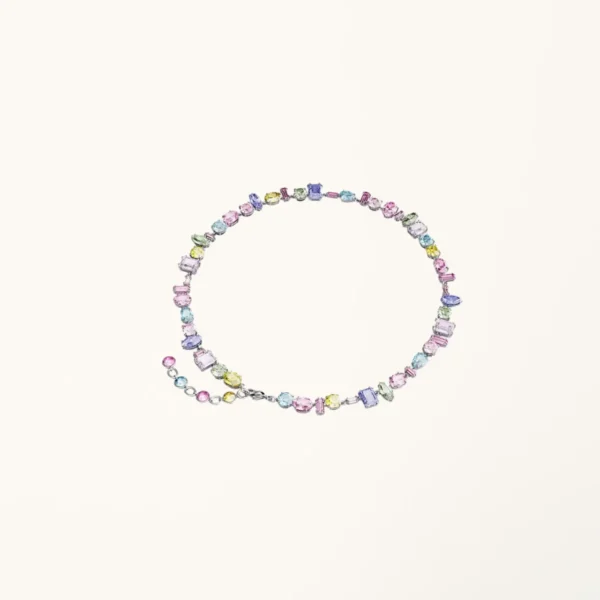 [ZYRONO] PASTEL GEMA MIXED CUT CRYSTALS SILVER NECKLACE 6074 FREE SHIPPING