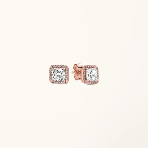 [ZYRONO] SQUARE SPARKLE EARRINGS ROSE GOLD CDE3048RG FREE SHIPPING