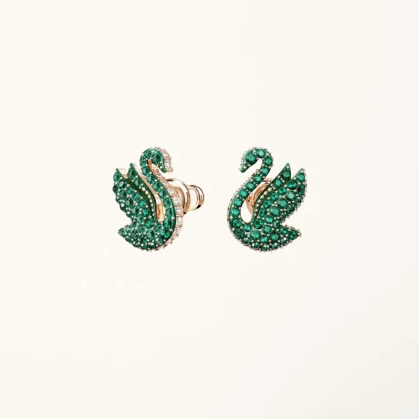[ZYRONO] ICONIC SWAN GREEN CRYSTAL WOMEN'S EARRINGS CDE3133GR FREE SHIPPING