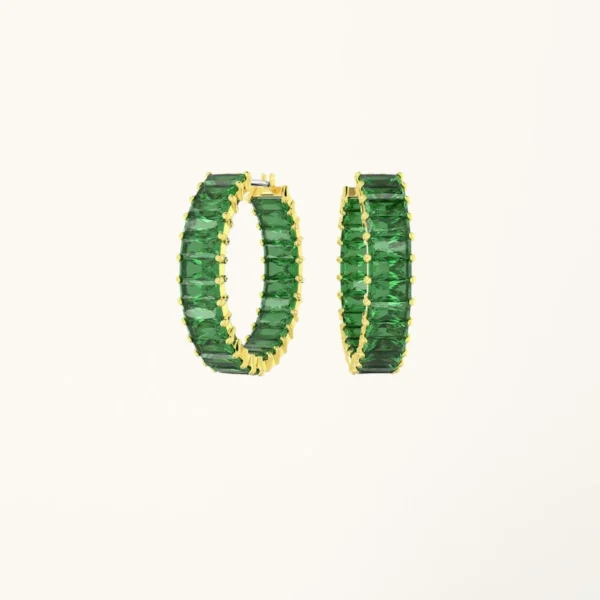 [ZYRONO] MATRIX HOOP GREEN BAGUETTE CUT EARRINGS SILVER CDE3124GR FREE SHIPPING