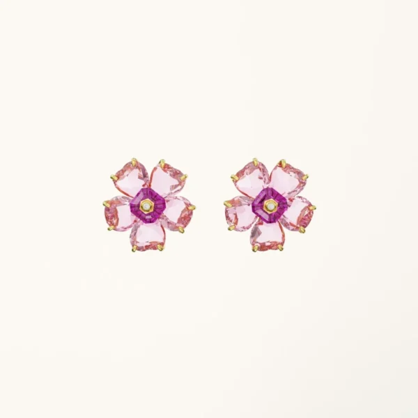 [ZYRONO] PURPLE FLORERE CRYSTAL STUD GOLD EARRINGS CDE3076T FREE SHIPPING