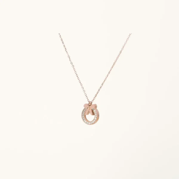 [ZYRONO] DIAMOND BOW NECKLACE ROSE GOLD CDE6031RG FREE SHIPPING