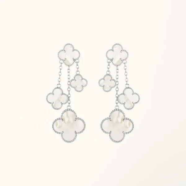 [ZYRONO] CLOVER EARRINGS WHITE MOP 4 MOTIFS SILVER FREE SHIPPING