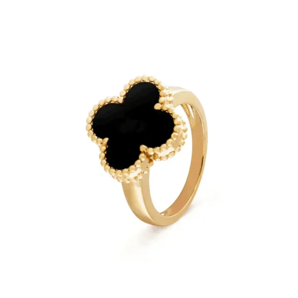 [Zyrono] 925 Sterling Silver Clover Onyx Ring Free Shipping