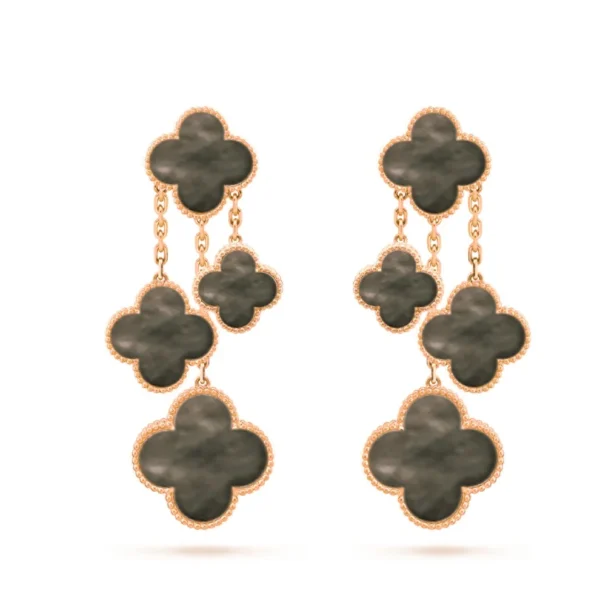 [Zyrono] CLOVER EARRINGS DARK MOP 4 MOTIFS ROSE GOLD Free Shipping