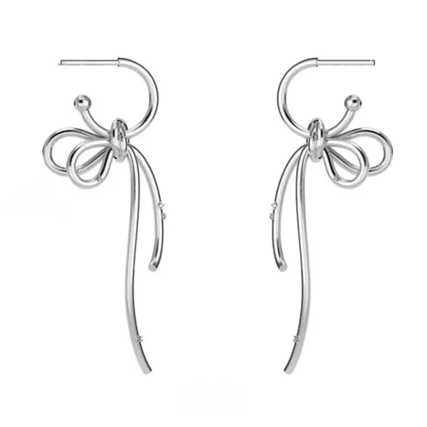 ZYRONO 925 Silver Long Bow Earrings For Women, Earring Jewelry 10550 Free Shipping