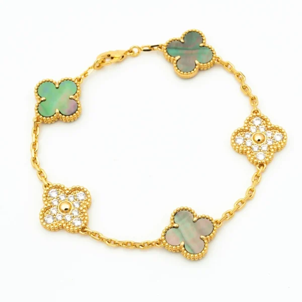 [Zyrono] CLOVER BRACELET 5 MOTIFS MOP AND DIAMOND FREE SHIPPING
