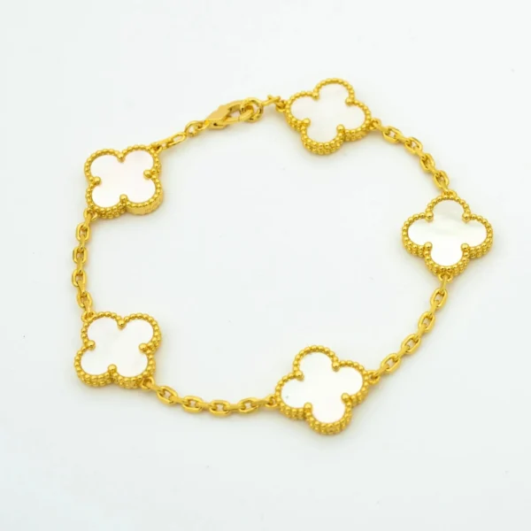[Zyrono] CLOVER BRACELET 5 MOTIFS WHITE MOP FREE SHIPPING