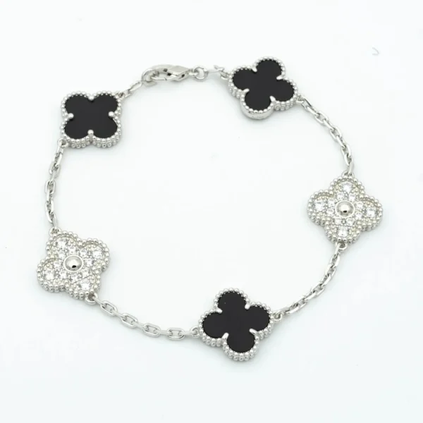 [Zyrono] CLOVER BRACELET 5 MOTIFS ONYXS DIAMOND FREE SHIPPING