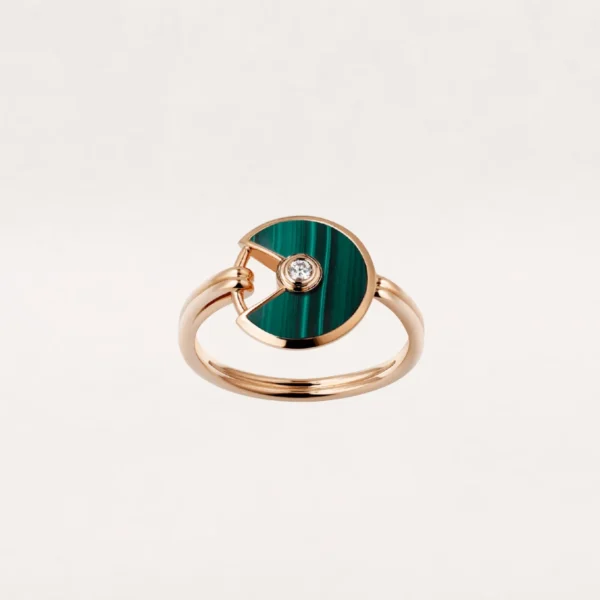 [ZYRONO] AMULETTE MALACHITE DARK RING GOLD DIAMOND