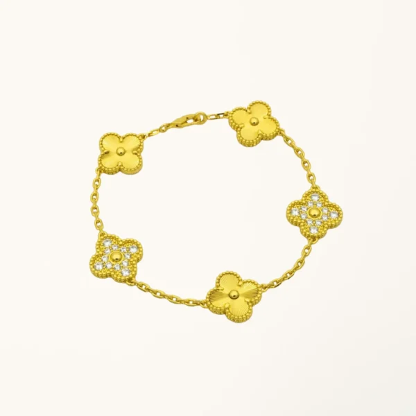 [ZYRONO] CLOVER BRACELET 5 MOTIFS GOLD DIAMOND FREE SHIPPING