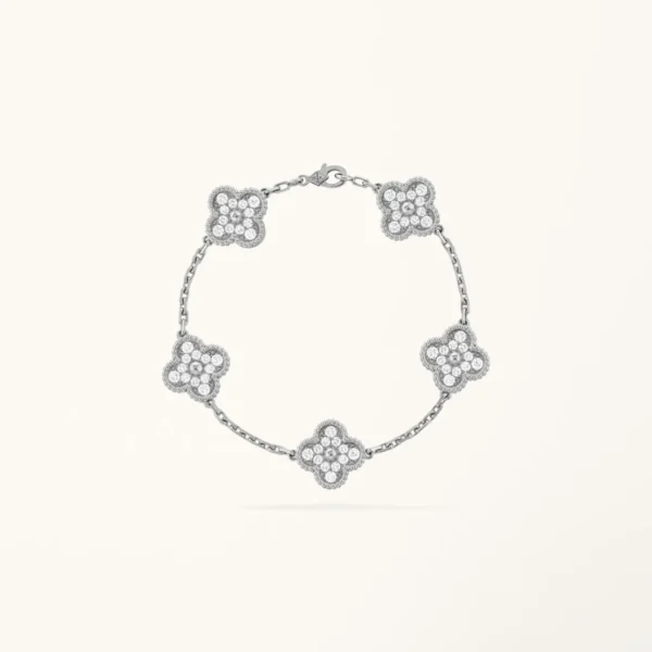 [ZYRONO] CLOVER 5 MOTIFS SILVER DIAMOND BRACELET FREE SHIPPING