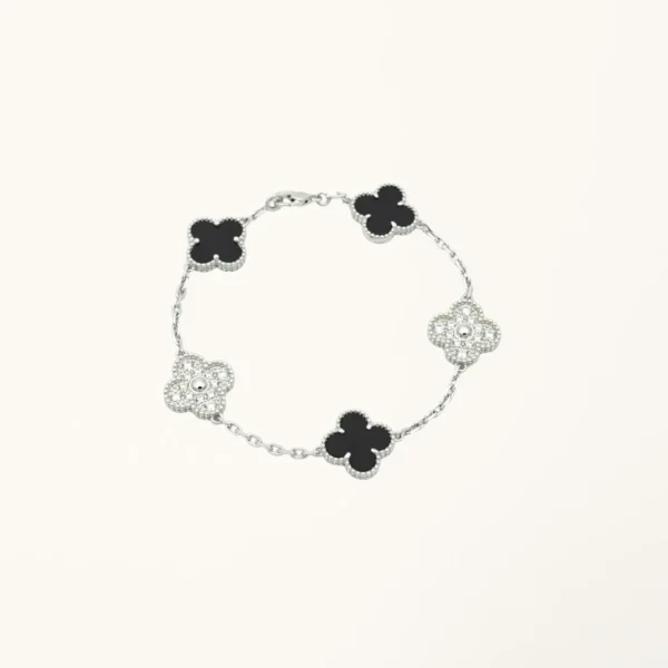 [ZYRONO] CLOVER BRACELET 5 MOTIFS ONYXS DIAMOND FREE SHIPPING