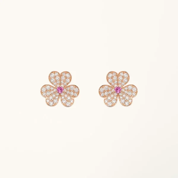 [Zyrono] FRIVOLE PINK GOLD FLOWER DIAMOND EARRINGS FREE SHIPPING