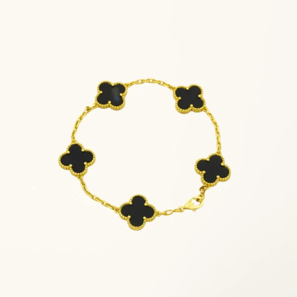 [ZYRONO] CLOVER BRACELET 5 MOTIFS ONYX FREE SHIPPING