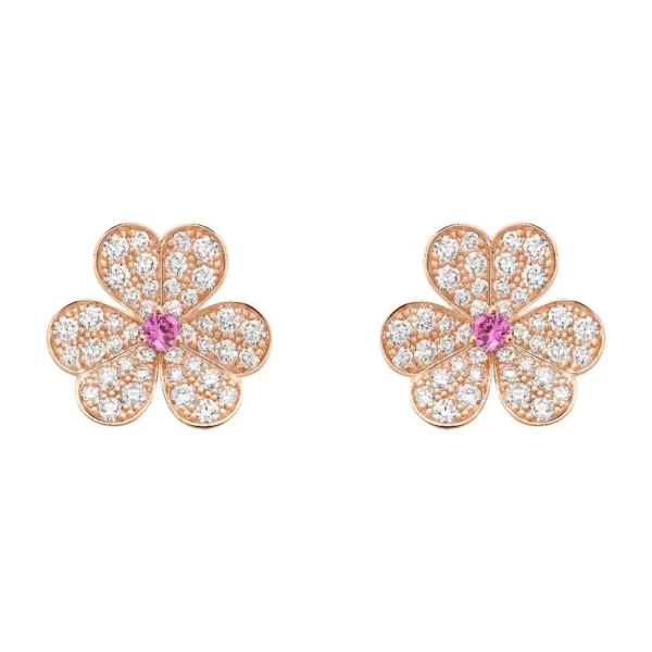 [Zyrono] FRIVOLE PINK GOLD FLOWER DIAMOND EARRINGS FREE SHIPPING