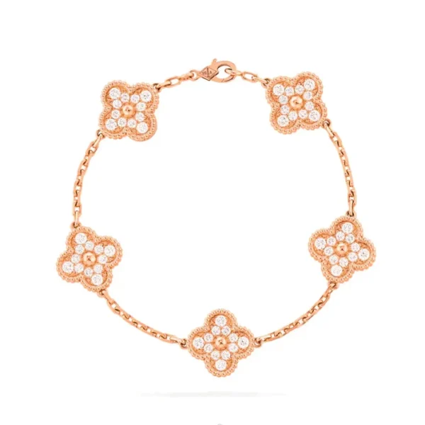 [Zyrono] CLOVER 5 MOTIFS PINK GOLD DIAMOND BRACELET FREE SHIPPING