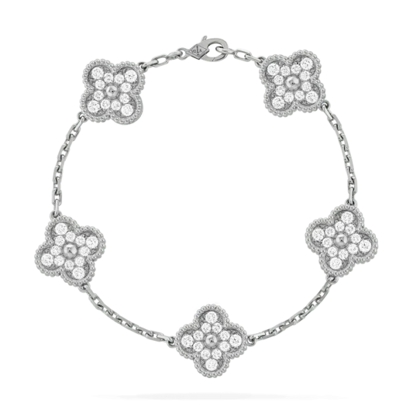 [Zyrono] CLOVER 5 MOTIFS SILVER DIAMOND BRACELET FREE SHIPPING