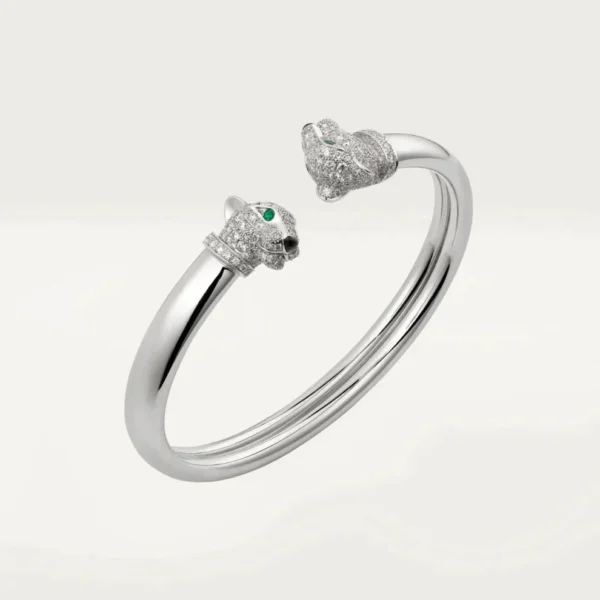 [Zyrono] DOUBLE PANTHERE SILVER DIAMOND OPEN BRACELET