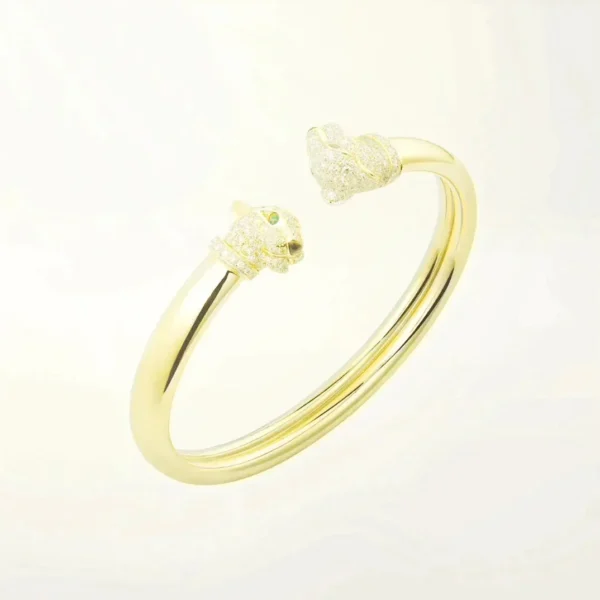 [Zyrono] DOUBLE PANTHERE GOLD DIAMOND OPEN BRACELET