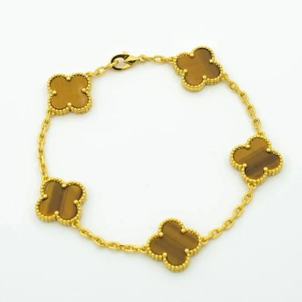 [Zyrono] CLOVER BRACELET 5 MOTIFS TIGER EYE FREE SHIPPING
