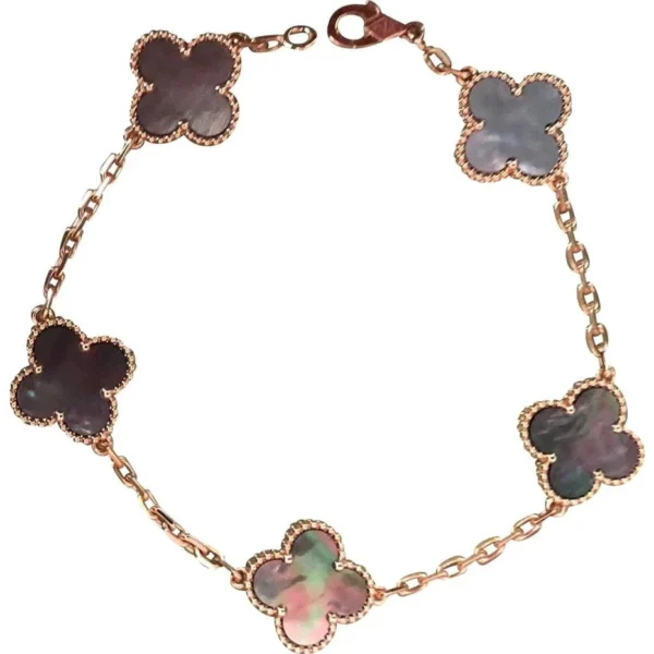 [Zyrono] CLOVER BLACK MOP PINK GOLD BRACELET 5 MOTIFS FREE SHIPPING